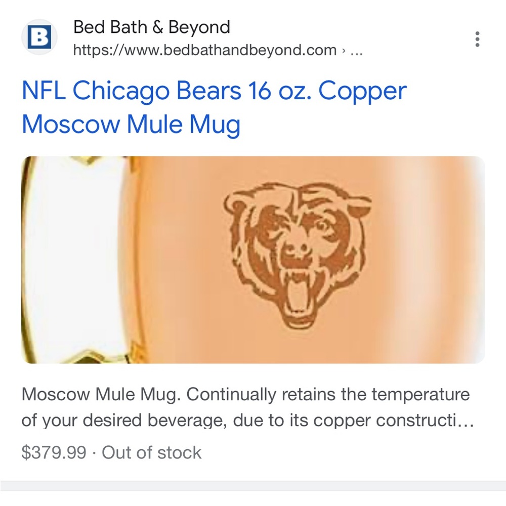 RARE NFL Chicago Bears 16 oz. Copper Moscow Mule Mug collectible